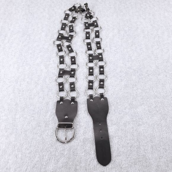 NWOT Ansaldo Dual Row Hammer Textured O-Ring Belt Leather Italy Punk Goth Rock - Picture 5 of 10